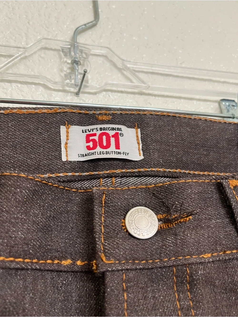 Levi’s 501 Men’s Jeans 38x30 Straight Leg Button Fly Dark Brown Denim